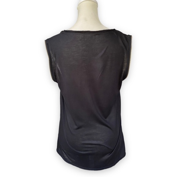 RACHEL Rachel Roy Black Muscle Tee With Exposed Gold Side Zippers - Picture 7 of 13